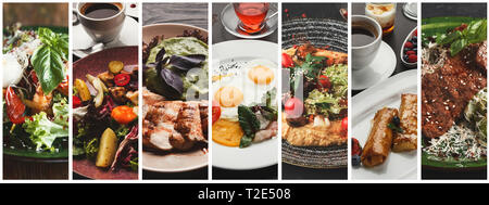 Collage of healthy breakfast with various products. Buffet menu concept Stock Photo