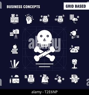 Business Concepts Solid Glyph Icons Set For Infographics, Mobile UX/UI Kit And Print Design. Include: Laptop, Computer, Email, Message, Website Settin Stock Vector