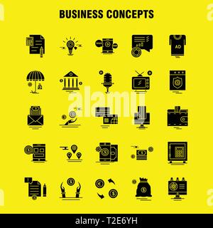 Business Concepts Solid Glyph Icons Set For Infographics, Mobile UX/UI Kit And Print Design. Include: Scale, Vector, Compass, Education, Monitor, Comp Stock Vector