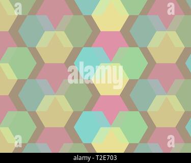green yellow blue pink hexagons on braun background, multi colored modern pattern mozaic, grid Stock Vector