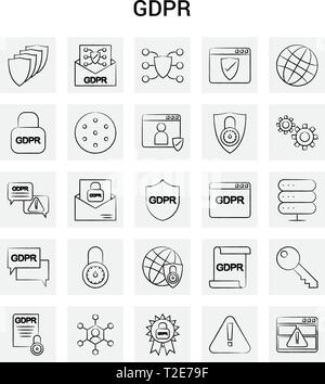 25 Hand Drawn GDPR icon set. Gray Background Vector Doodle Stock Vector