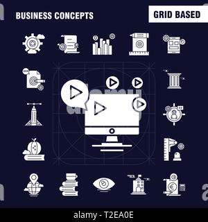 Business Concepts Solid Glyph Icons Set For Infographics, Mobile UX/UI Kit And Print Design. Include: Direction Board, Board, Direction, Right, Floppy Stock Vector