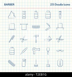 Barber 25 Doodle Icons. Hand Drawn Business Icon set Stock Vector