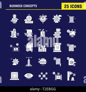 Business Concepts Solid Glyph Icons Set For Infographics, Mobile UX/UI Kit And Print Design. Include: Direction Board, Board, Direction, Right, Floppy Stock Vector