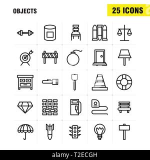 Objects Line Icon Pack For Designers And Developers. Icons Of Bulls Eye, Goal, Target, Object, Bulb, Idea, Light, Vector Stock Vector