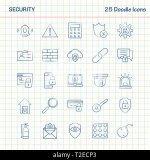 Security 25 Doodle Icons. Hand Drawn Business Icon set Stock Vector