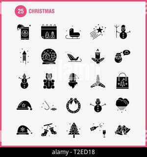 Christmas Solid Glyph Icons Set For Infographics, Mobile UX/UI Kit And Print Design. Include: Santa Clause, Santa, Christmas, Winters, Santa Clause, S Stock Vector