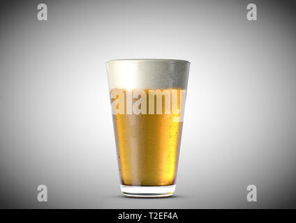 A shaker pint shaped beer glass filled with beer and a head of foam on an  isolated white background - 3D renders Stock Photo - Alamy