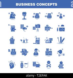 Business Concepts Solid Glyph Icons Set For Infographics, Mobile UX/UI Kit And Print Design. Include: Laptop, Computer, Email, Message, Website Settin Stock Vector