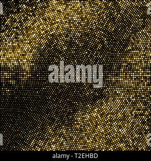 Gold Glitter Halftone Dotted Backdrop. Abstract Circular Retro Pattern. Pop Art Style Background. Golden Explosion Of Confetti. Digitally Generated Im Stock Vector