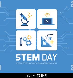 STEM day promotional design and social media post: science, technology, engineering and math Stock Vector