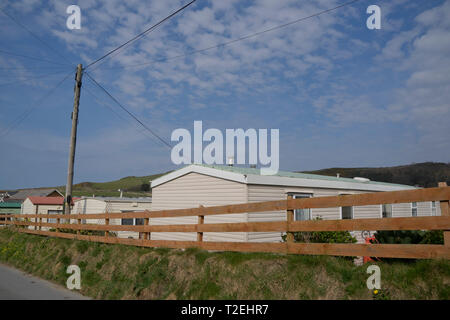 Caravan park in the village of Clarach along the Coastal path on Cardigan Bay near Aberystwyth,Ceredigion,Wales Stock Photo