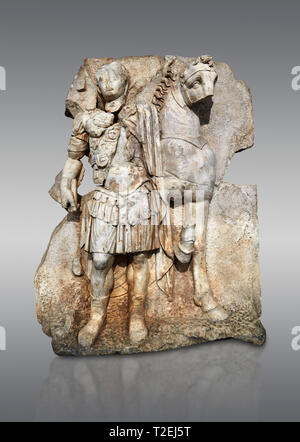 Roman Sebasteion relief sculpture of  an Imperial prince as Diokouros son of zeus, Aphrodisias Museum, Aphrodisias, Turkey.   An imperial youth wearin Stock Photo