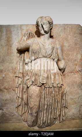 Roman Sebasteion relief sculpture of Ethnos with belted peplos, Aphrodisias Museum, Aphrodisias, Turkey.   The matronly figure wears a belted classica Stock Photo