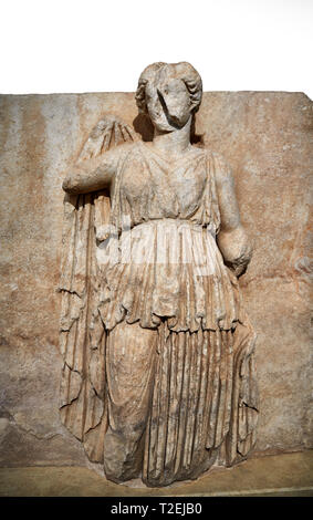 Roman Sebasteion relief sculpture of Ethnos with belted peplos, Aphrodisias Museum, Aphrodisias, Turkey.   Against a white background.  The matronly f Stock Photo