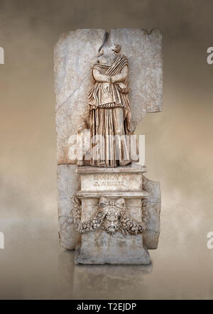 Roman Sebasteion relief sculpture of Ethnos of the Dacians Aphrodisias Museum, Aphrodisias, Turkey.  Against an art background.  The Dacians are shown Stock Photo
