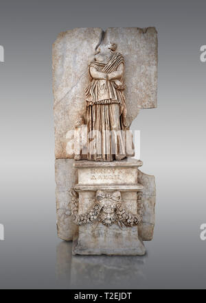 Roman Sebasteion relief sculpture of Ethnos of the Dacians Aphrodisias Museum, Aphrodisias, Turkey.   The Dacians are shown as a captive Barbarian wom Stock Photo