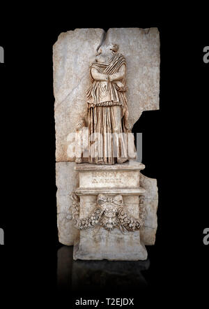 Roman Sebasteion relief sculpture of Ethnos of the Dacians Aphrodisias Museum, Aphrodisias, Turkey.   Against a black background.  The Dacians are sho Stock Photo