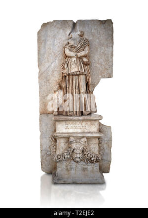 Roman Sebasteion relief sculpture of Ethnos of the Dacians Aphrodisias Museum, Aphrodisias, Turkey.   Against a white background.  The Dacians are sho Stock Photo