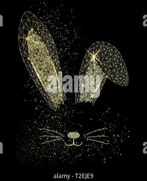 Easter bunny ears silhouette. Polygonal yellow rabbit ears. Vector illustration Stock Vector