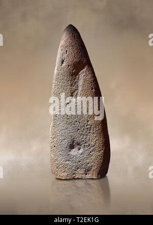Late European Neolithic prehistoric Menhir standing stone which represents a standing figure. Excavated from Bau Carradore III site,  Laconi. Menhir M Stock Photo