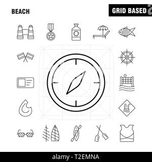 Beach Line Icon for Web, Print and Mobile UX/UI Kit. Such as: Protein, Bottle, Drink, Sport, Beach, Net, Sports, Volley, Pictogram Pack. - Vector Stock Vector