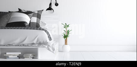 Modern bedroom interior background, wall mock up, 3d render Stock Photo
