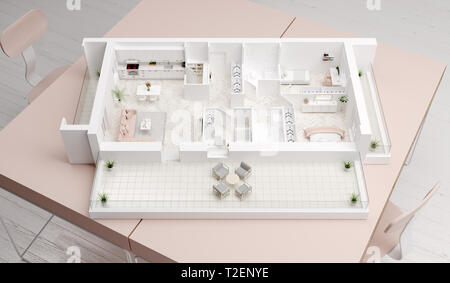 Home idea, interior layout on table. 3D illustration Stock Photo