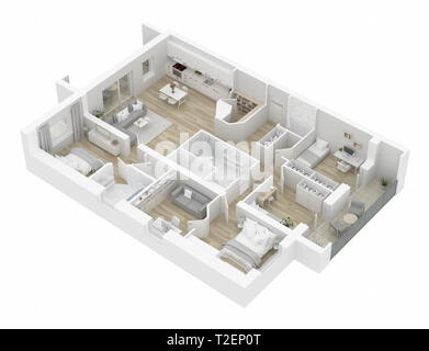 3D Floor plan of a home, 3D illustration. Open concept living apartment layout Stock Photo