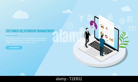 crm isometric customer relationship management concept for website template landing homepage - vector illustration Stock Vector