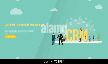 crm customer relationship management concept for website template banner or landing homepage - vector illustration Stock Vector