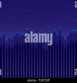 The city before sunrise. Background for text. It looks like an equalizer, the amplitude of sound, the volume of trading on the exchange. Stock Vector