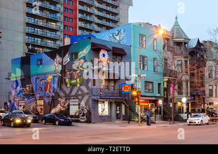 Colorful mural in Plateau Mont Royal, Montreal, Canada Stock Photo