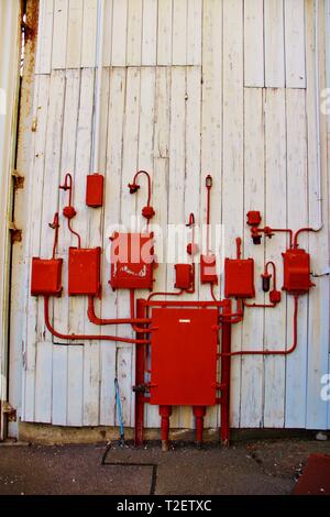 Red junction box, Chatham dockayrds, Kent Stock Photo