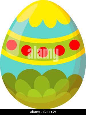 Colorful cartoon painted easter egg. Holiday christianity symbol. Easter themed vector illustration for icon, stamp, label, certificate, brochure, gif Stock Vector