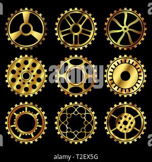 Vector golden gears set in the style of steampunk vector Stock Vector