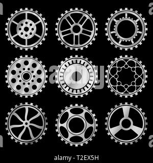 Vector silver gears set in the style of steampunk vector Stock Vector