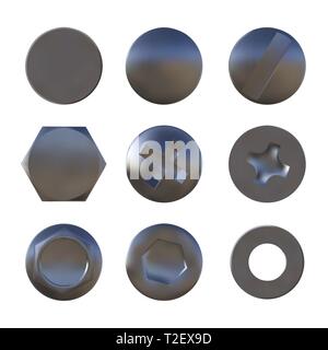 A set of metal sliver screws and bolt caps vector Stock Vector