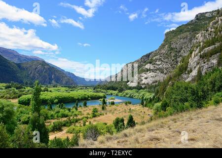 Mountainous landscape, Rio Futaleufu river valley, region de los Lagos, Patagonia, Chile Stock Photo