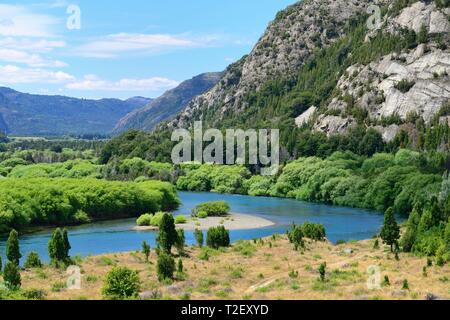 Mountainous landscape, Rio Futaleufu river valley, region de los Lagos, Patagonia, Chile Stock Photo