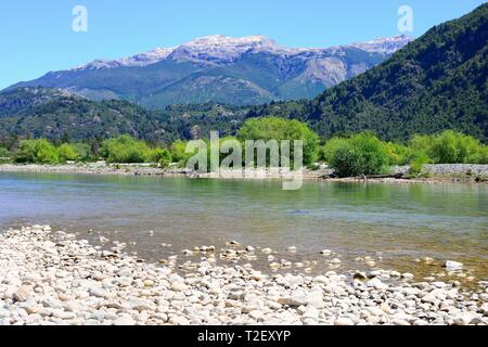 Landscape with mountains at Rio Futaleufu, region de los Lagos, Patagonia, Chile Stock Photo