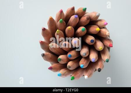 Coloured coloured pencils arranged in a circle, Germany Stock Photo