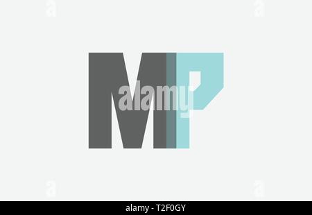 grey pastel blue alphabet letter MP M P logo combination design suitable for a company or business Stock Vector
