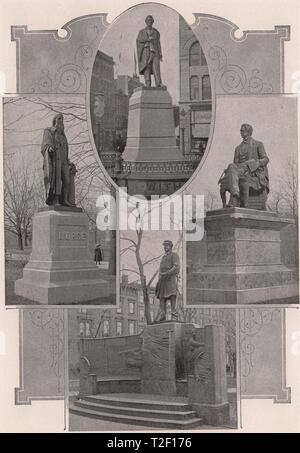 New York Statues; Abraham Lincoln, Union Square; SFB Morse, The Mall, Central Park; Wm Seward & Admiral Farragut, Madison Squar… Stock Photo