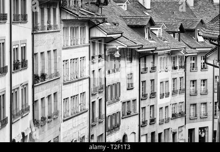 Row of characteristic ancient houses in the historical center of Bern, Switzerland. Stock Photo
