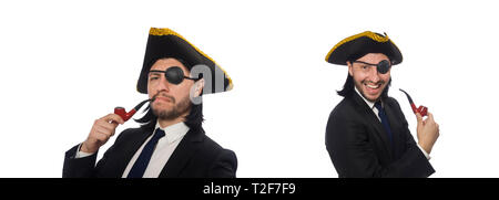 Pirate businessman with smoking pipe isolated on white Stock Photo