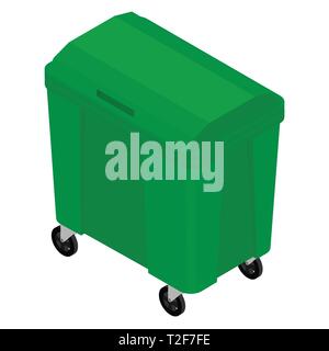 Isometric green garbage trash bin can dustbin container isolated on white background Stock Vector