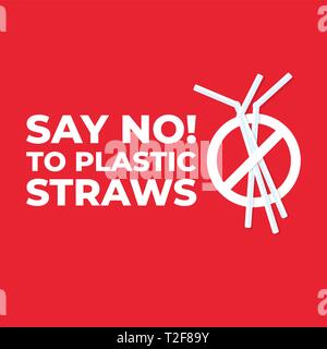 Say no to plastic straws icon, Stop plastic pollution on sea, the refusal of disposable plastic drinking straws. Stock Vector