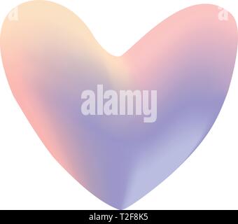 Holographic fluid liquid heart. Multicolor pastel icon on white back ground Stock Vector