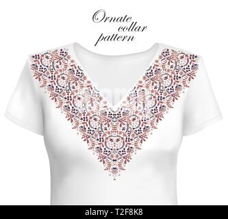 Shirt, jacket and T-shirt collar pattern. Embroidery ornament. V neck. Vector. Pastel colors Stock Vector